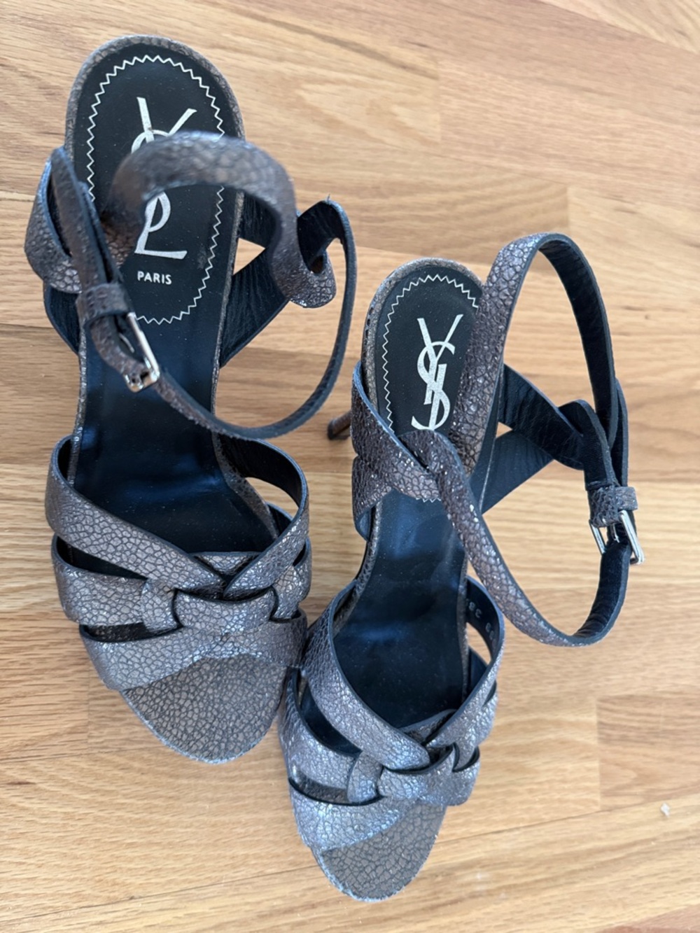 Saint Laurent Pewter Knotted Strap High Heels